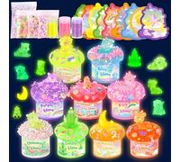 Unicorn Magic Glow-in-The-Dark Slime Kit 9 Pack with Glow Charms - DIY Slime Set Sensory Toys, Rainbow Slimes Party Favors for Girls & Boys Gift