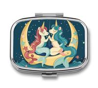 Unicorn Mermaid Moon Pill Case Box with 2 Compartment Medicine Vitamin Organizer for Purse Pocket 5.5x4cm