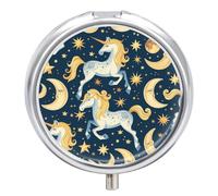 Unicorn Moon Blue Pill Case Box with 3 Compartment Medicine Vitamin Organizer for Purse Pocket 5x5cm