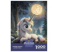 Unicorn Moonlit Forest 1000 Piece Jigsaw Puzzle Jigsaw Puzzle for Adults Night Scene Relaxing Focus Family Decor 52x38cm/1000pcs