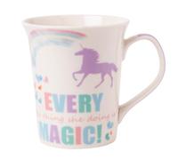 Unicorn Mug for Kids & Teens 350ml Cute Pastel Bone China Coffee Cup with Rainbow & Slogan Print (H 10.5cm x W 9cm) Assorted Designs Gift for Girls (Purple)