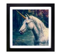 Unicorn Neo Impressionism Framed Wall Art Print 18x18 Inch Black