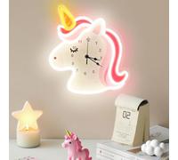 Unicorn Neon Wall Clock with Dimmable Light USB Operated Silent Non-Ticking Pink Wall Clock for Bedroom Living Room Kitchen Home Decor Cute Clock Gifts for Kids