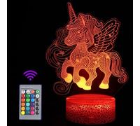 Unicorn Night Light for Kids 3D Illusion Led Lamp, 7 Colors +16 Colors Changing Gradient with Remote Control Smart Touch Table Lamps, 3D Decor Lamp, Best Christmas Birthday Gift for Boy Kids Girls