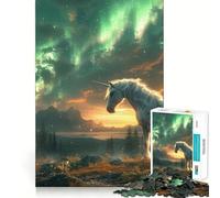Unicorn Northern Lights Jigsaw Puzzle 1000 Mental Recall Game High Accuracy Cutting Craft Interactive Brain Challenge for Home (38x52cm)