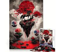 Unicorn on Floating Island with Red Moon 1000 Piece Jigsaw Puzzle Thought Challenge Cozy Relaxation Cut Precisely (38x52cm)