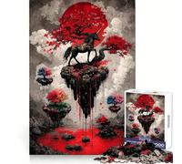 Unicorn on Floating Island with Red Moon Adult Jigsaw Puzzles 1000 Pieces Cognitive Workout Unwind Easily No Rough Edges Holiday Present (50x75cm)