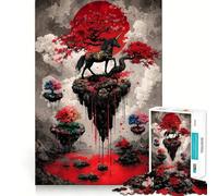 Unicorn on Floating Island with Red Moon Jigsaw for Teenagers 1000 Pieces Memory Fun Game Smooth Burr Free Surface Birthday Gift Brain Teaser Toy (38x26cm)