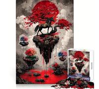 Unicorn on Floating Island with Red Moon Jigsaw Puzzle for Adults 1000 Pieces Mind Exercise Pleasant Leisure Exact Cut Birthday Present (38x26cm)