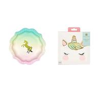 Unicorn Paper Plates 12pk & Unicorn Shaped Napkins 20pk Bundle