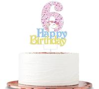 Unicorn Party Cake Toppers for Girls' 6th Birthday - Cartoon Themed Unicorn & Happy Birthday Toppers