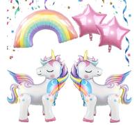 Unicorn Party Decorations,5 PCS 5 PCS unicorn ballons with Rainbow Pink Star,Large Animals Aluminum Inflation Balloons for Pink Girls Birthday Decorations