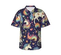 Unicorn Pegasus Rainbow Butterfly Mens Hawaiian Short Sleeve Shirt Summer Cool Daily Wear Beach Outdoor