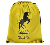 Unicorn Personalised Drawstring Bag for Girls Custom Name Year Back to School PE Sports Kids Bag, One Size, Yellow