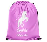Unicorn Personalised Drawstring Bag for Girls Custom Name Year Back to School PE Sports Kids Bag, One Size, Light Pink
