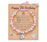 Unicorn Pink Bracelet, Happy 7th Birthday Gifts for 7 Year Olds Girls with Card, Glitter Girls Bracelets 7 Year Old Girl Gifts Birthday Presents Age 7 Daughter Sister Friends Granddaughter Niece