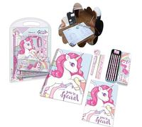 Unicorn Pink Jumbo Stationery Set - 12 Pieces | Ideal Back to School for Girls | Includes Exercise Books, Pencil Case, Wood Pencils, and More | Perfect for Home, School and Office