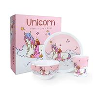 Unicorn Plastic Plates and Bowls Set for Kids - 3-Piece Shatterproof Dinnerware Set with Toddler Bowl, Plate, and Children's Cup - BPA-Free Plastic Dinner Set for Toddler Girls and Boys