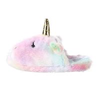 Unicorn Plush Slippers for Women Girls, Cartoon Rainbow House Sllipper Shoes, Warm Fluffy Animal Indoor Footwear, Cozy Winter Cute Style Soft Cotton Half Open Heel Slippers 26cm