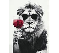 Unicorn Posters A4 POSTER (11.8/8.3 inch) (30/21 cm) - Lion in Sunglasses Toasting Red Wine Regal Funny Animal Wall Print