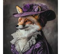 Unicorn Posters A4 POSTER (11.8/8.3 inch) (30/21 cm) - Regal Fox with lavish purple outfit complete lace bodice and large ornate hat