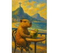 Unicorn Posters A4 POSTER (11.8/8.3 inch) (30/21 cm) - Rio Capybara Coconut Drink Art Print Brazilian Beach Cafe Scene with Christ the R
