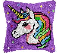 Unicorn Princess Latch Hook Kits for Adults Kids, Beginners DIY Throw Pillow Kit Pre-printed Pillowcase Hook and Latch Rug Kits Cross-stitch Cushion Cover for Home Sofa Decor Gift Idea 17x17 inch