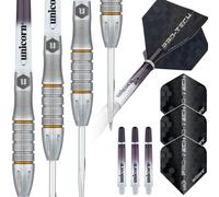 Unicorn Steel Tip Darts Set | Pro-Tech Style 5 | 90% Natural Tungsten Barrels with Golden Accents & Volute Points | 25 g