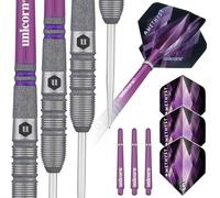 Unicorn Professional Darts Set | Amethyst 3 | 90% Natural Tungsten Barrels with Purple Accents & Laser Etched U Logo Hallmark | Steel Tip | 24 g