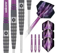 Unicorn Professional Darts Set | Amethyst 4 | 90% Natural Tungsten Barrels with Purple Accents & Laser Etched U Logo Hallmark | Steel Tip | 22 g