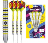 Unicorn Darts Set Flair 4 - 80% Natural Tungsten 23g Steel Tip, Black & Yellow Accents