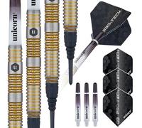Unicorn Darts Set | Pro-Tech Style 6 | 70% Natural Tungsten Barrels with Intricately Machined Golden Accents | Soft Tip Epic Points | 20 g