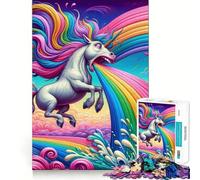 Unicorn Puking Rainbow 1000 Piece Puzzle For Adults Mind Skill Play Laser Cut for Flawless Fit Rewarding Activity for Rainy Days (50x75cm)