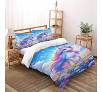 Unicorn Rainbow_3 Bedding Set 3D Design Animal Themes Wildlife Duvet Cover Set Microfiber Quilt Cover Universal for All Seasons with Pillowcase Super King（260x220cm）