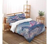 Unicorn Rainbow_4 Bedding Set 3D Digital Printing Animal Themes Wildlife Duvet Cover 3 Pieces Set Chic Breathable Quilt Cover Universal for All Seasons with Pillow Double（200x200cm）