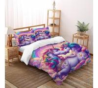 Unicorn Rainbow Bedding Set 3D Design Animal Themes Wildlife Duvet Cover Set Microfiber Quilt Cover Universal for All Seasons with Pillowcase Double（200x200cm）