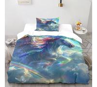Unicorn Rainbow Bedding Set 3D Digital Printing Animal Themes Wildlife Duvet Cover 2 Pieces Set Chic Breathable Quilt Cover Universal for All Seasons with Pillow Single（135x200cm）