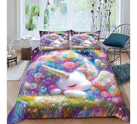 Unicorn Rainbow Bedding Set 3D Digital Printing Animal Themes Wildlife Duvet Cover Set 3 Pieces Microfiber Comforter Cover Universal for All Seasons with Pillowcase King（220x240cm）