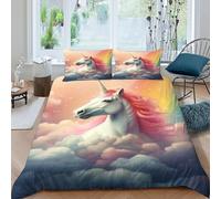 Unicorn Rainbow Bedding Set Theme Bedspread Animal Themes Wildlife Duvet Cover Set Chic Breathable Quilt Cover Universal for All Seasons Pillowcase King（220x240cm）