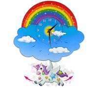 Unicorn Rainbow Pendulum Wall Clock - Three-dimensional View Kids Analog Swinging Clock, 3D MDF Wooden, for Children's Bedroom, Disney, Girls Room