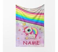 Unicorn Rainbow Personalised Blanket - Add Name - Magical Custom Kids Throw in Cuddle or Polar Fleece - Small, Medium or Large - Cute Girls Unicorn Gift for Bedroom
