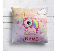 Unicorn Rainbow Personalised Cushion - Add Name - Custom Kids Unicorn Pillow - Multiple Sizes & Fabrics - Cover Only or Filled - Cute Magical Bedroom Decor
