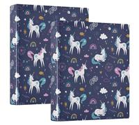 Unicorn Rainbow Sparkle 3 D-Ring Binder A4 2 Pack with 200 Sheet for Kids School Supplies Women Men Office