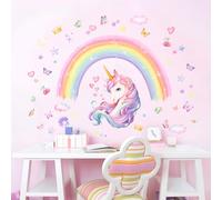 Unicorn Rainbow Wall Stickers, Watercolor Rainbow Stars Wall Decals Peel and Stick Wall Decal Self Adhesive Home Decor for Girls Nursery Kids Room