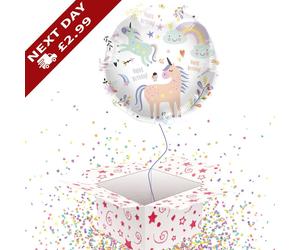 UNICORN RAINBOWS BIRTHDAY COLOURFUL INFLATED FOIL BALLOON IN A BOX GIFT