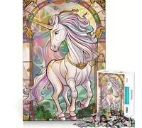 Unicorn Retro Gold Glass Jigsaw Puzzle 1000 Pieces Cognitive Fun Play High Precision Die Cut Unique Gift for Stress Relief (50x75cm)
