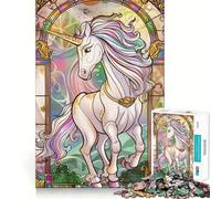 Unicorn Retro Gold Glass Jigsaw Puzzle 1000 Pieces Focus Building Toy Firm Fit Secure Assembly Holiday Indoor Entertainment Toy (38x26cm)