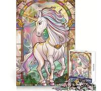 Unicorn Retro Gold Glass Jigsaw Puzzle for Adults 1000 Pieces Mind Exercise Pleasant Leisure Exact Cut Birthday Present (50x75cm)