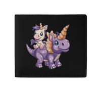 Unicorn Riding Dinosaur Triceratops Billfold Wallet Leather Purse Cute Card Holder Clutch for Business Travel