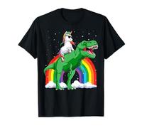 Unicorn Riding T rex Dinosaur Boys Girls Rainbow T-Shirt